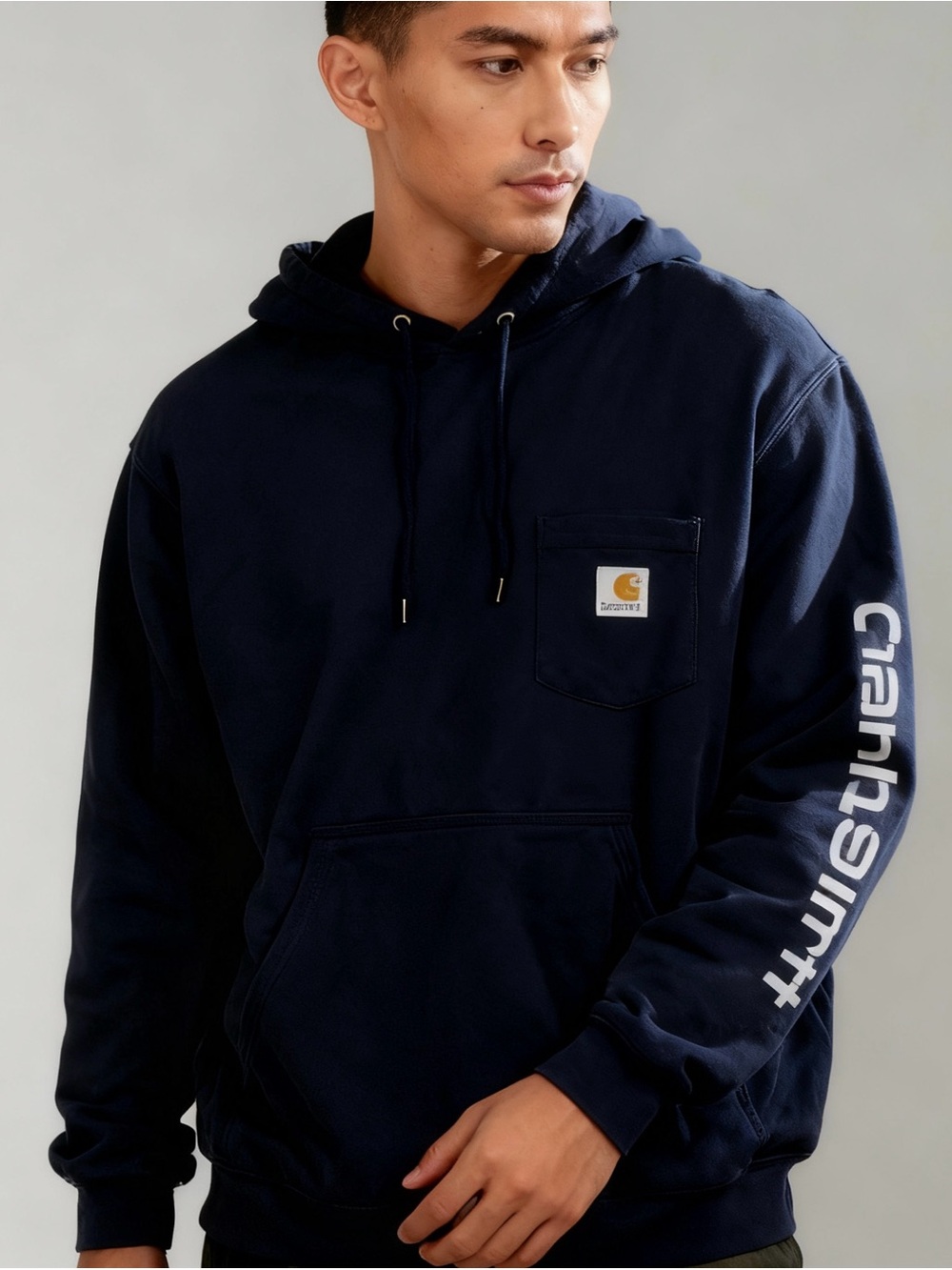 Carhartt Navy Logo Sleeve Pocket Hoodie